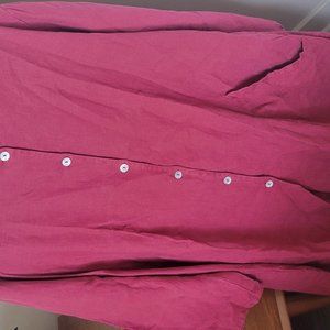 Bryn Walker 100% Linen Tunic Top Button Lagenlook Oversized Pocket M Burgundy